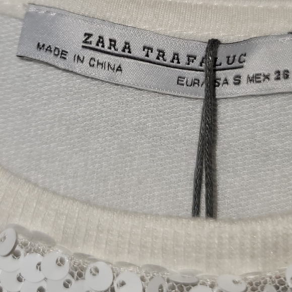 Zara Trafaluc White Sequin Semi Sheer Short Sleeve Top NWT - Picture 3 of 5
